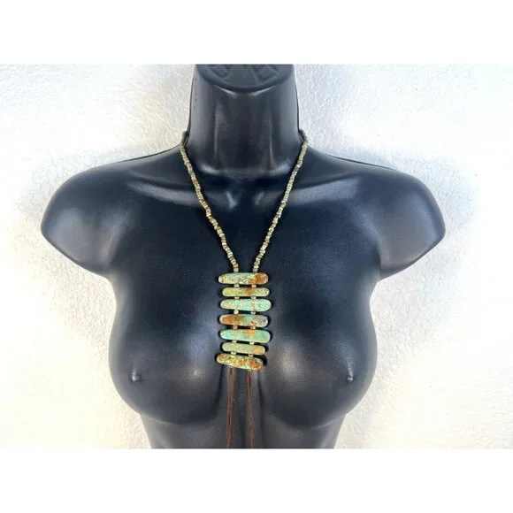 vtg Southwest Native American Royston Turquoise Sterling Statement Necklace 22'' - Picture 1 of 5